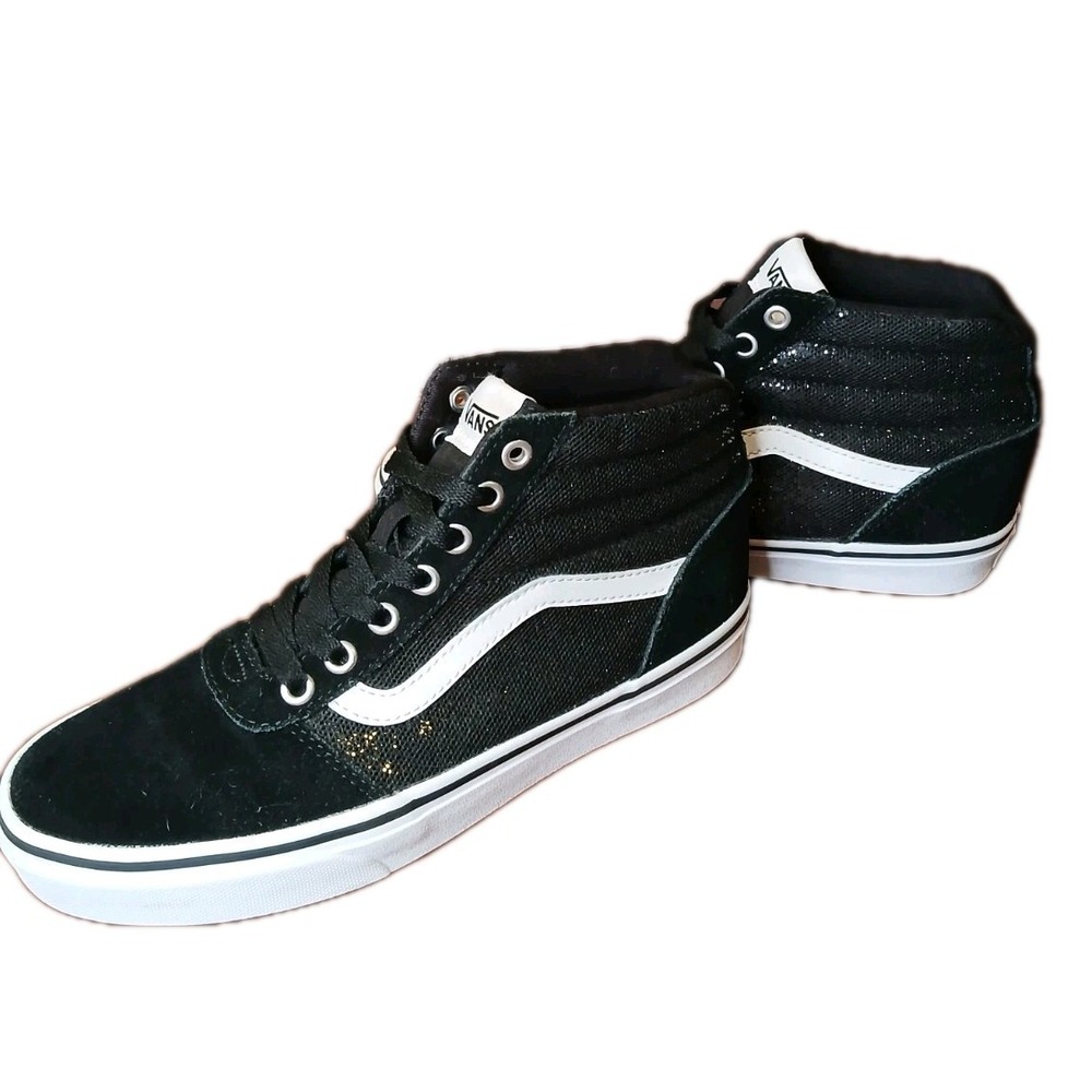 VANS Sk8-Hi Black glitter Sparkle Style 500714 Sz 8.5 Women Sneakers Shoes #1376